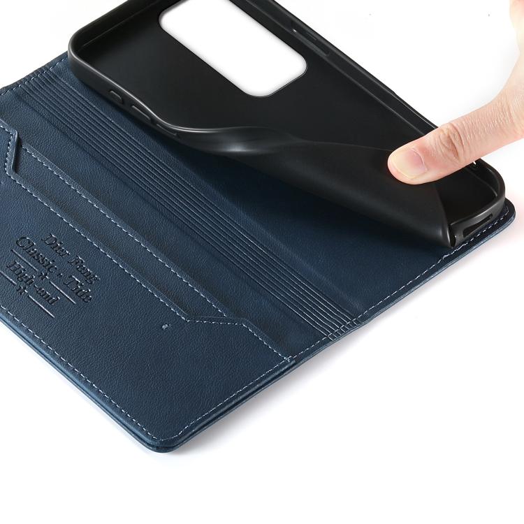 For OPPO Reno12 Global Dierfeng Metal Snap Magnetic RFID Vegan Leather Phone Case