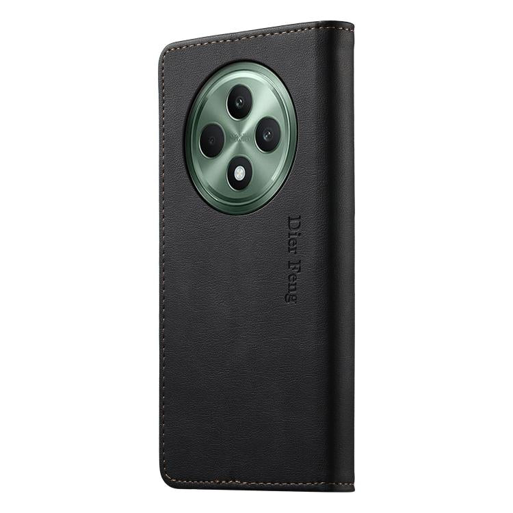 For OPPO Reno12 F 4G / 5G / F27 Dierfeng Metal Snap Magnetic RFID Vegan Leather Phone Case
