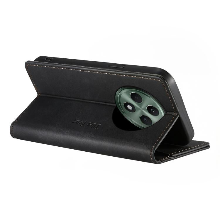 For OPPO Reno12 F 4G / 5G / F27 Dierfeng Metal Snap Magnetic RFID Vegan Leather Phone Case