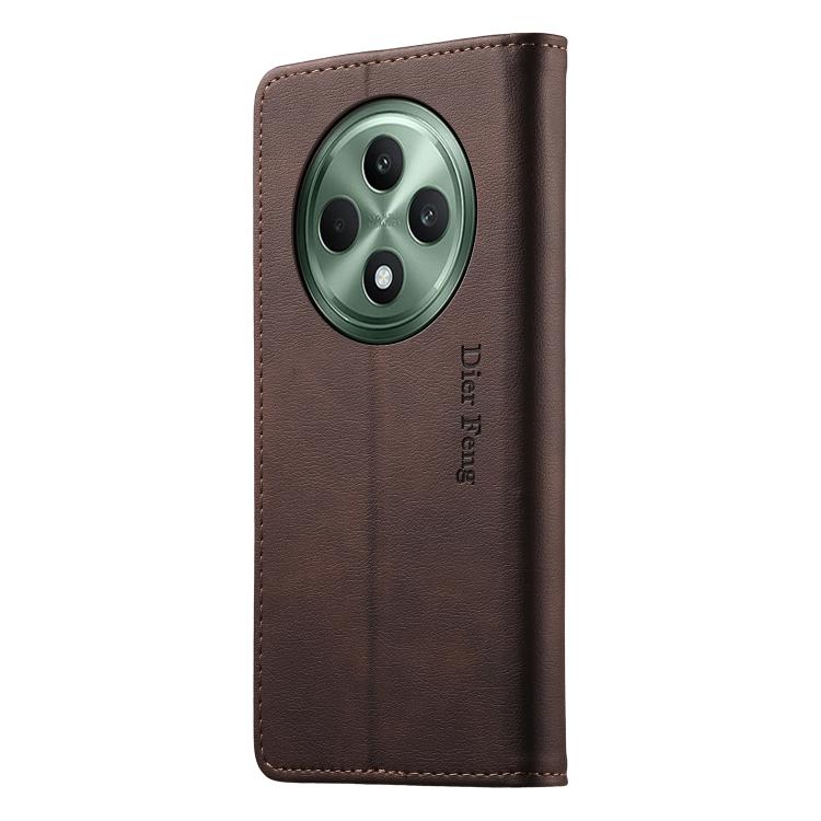 For OPPO Reno12 F 4G / 5G / F27 Dierfeng Metal Snap Magnetic RFID Vegan Leather Phone Case