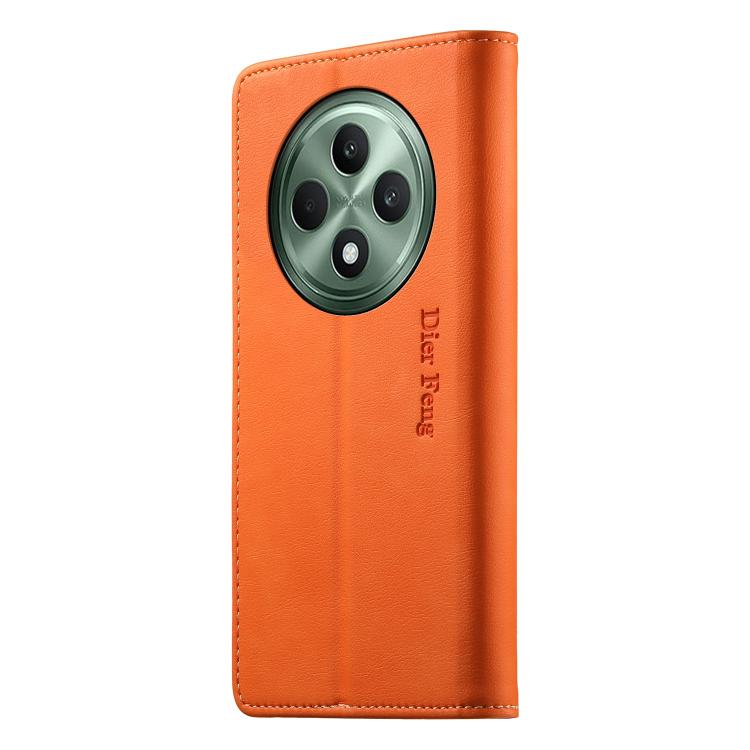 For OPPO Reno12 F 4G / 5G / F27 Dierfeng Metal Snap Magnetic RFID Vegan Leather Phone Case