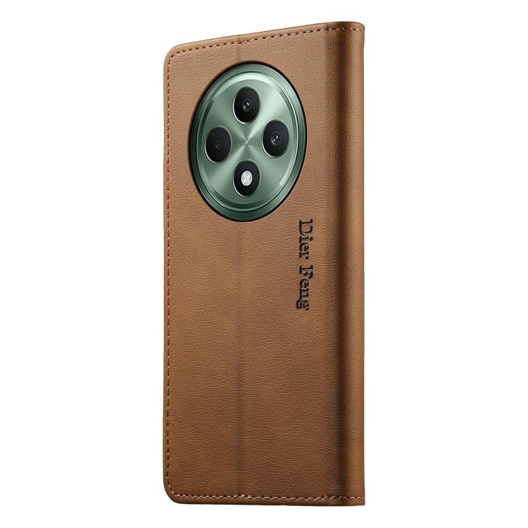 For OPPO Reno12 F 4G / 5G / F27 Dierfeng Metal Snap Magnetic RFID Vegan Leather Phone Case