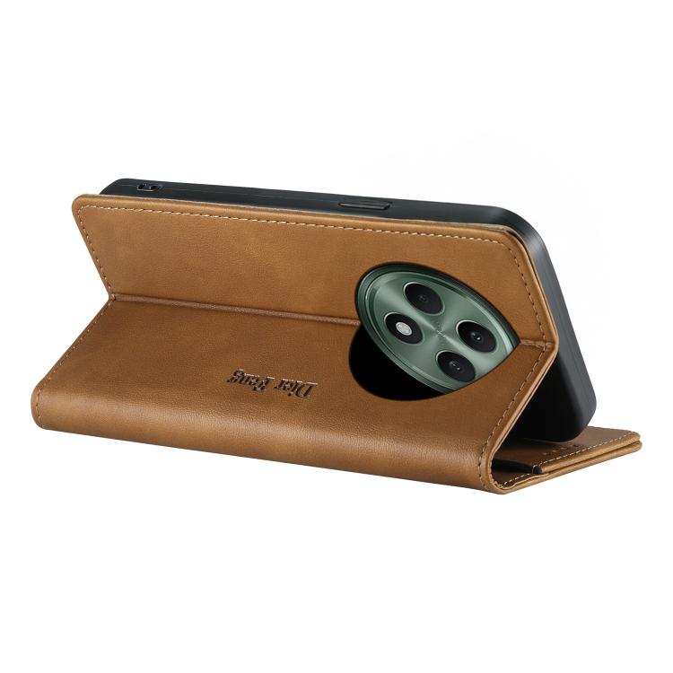 For OPPO Reno12 F 4G / 5G / F27 Dierfeng Metal Snap Magnetic RFID Vegan Leather Phone Case