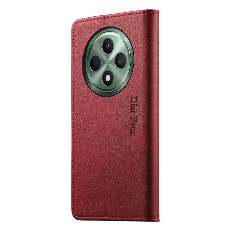 For OPPO Reno12 F 4G / 5G / F27 Dierfeng Metal Snap Magnetic RFID Vegan Leather Phone Case