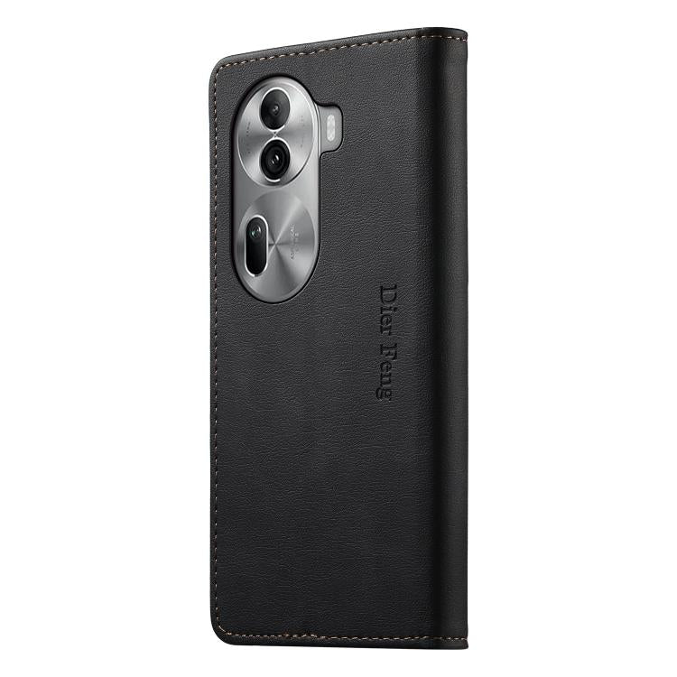 For OPPO Reno11 Pro Global Dierfeng Metal Snap Magnetic RFID Vegan Leather Phone Case