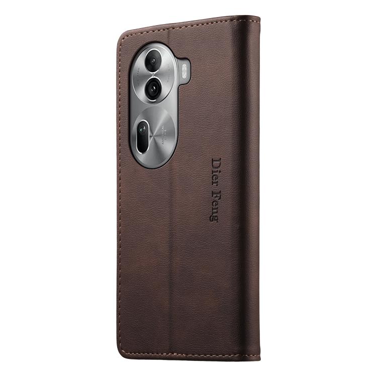 For OPPO Reno11 Pro Global Dierfeng Metal Snap Magnetic RFID Vegan Leather Phone Case
