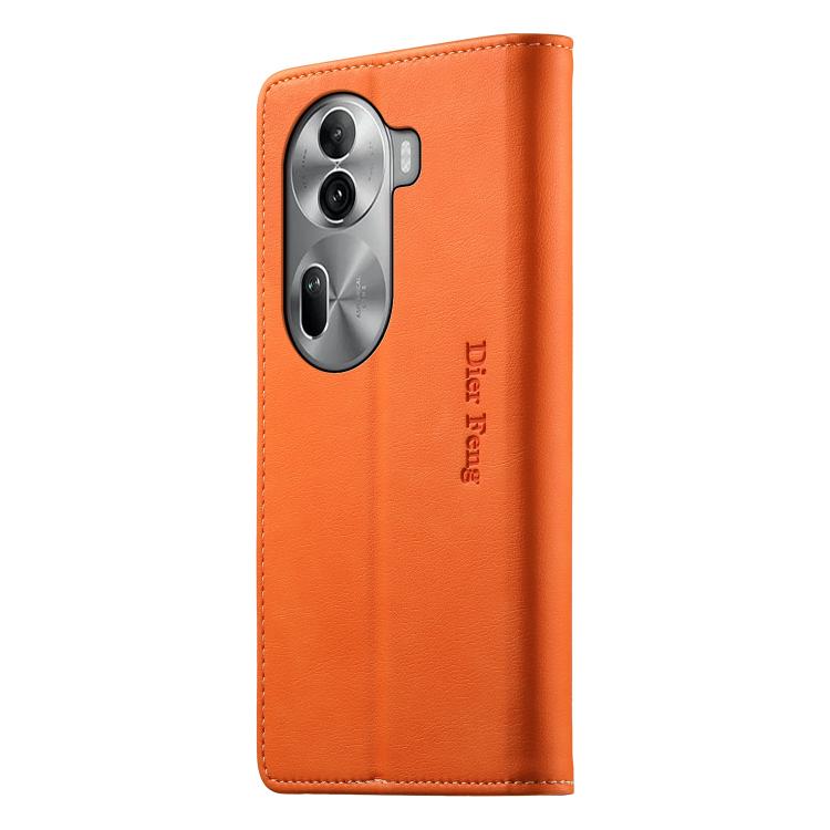 For OPPO Reno11 Pro Global Dierfeng Metal Snap Magnetic RFID Vegan Leather Phone Case