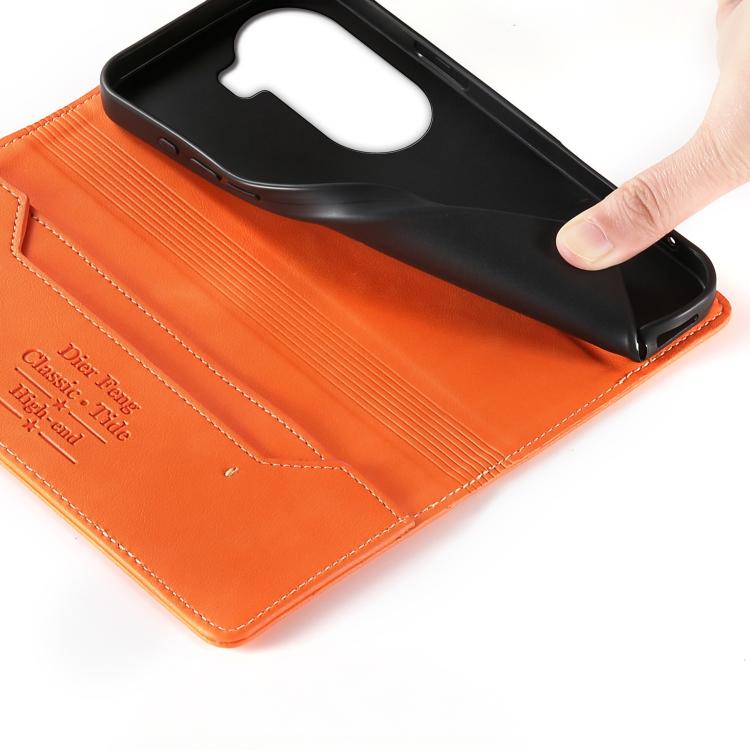 For OPPO Reno11 Pro Global Dierfeng Metal Snap Magnetic RFID Vegan Leather Phone Case