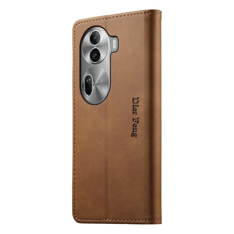 For OPPO Reno11 Pro Global Dierfeng Metal Snap Magnetic RFID Vegan Leather Phone Case