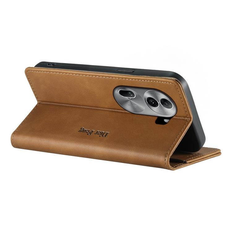 For OPPO Reno11 Pro Global Dierfeng Metal Snap Magnetic RFID Vegan Leather Phone Case