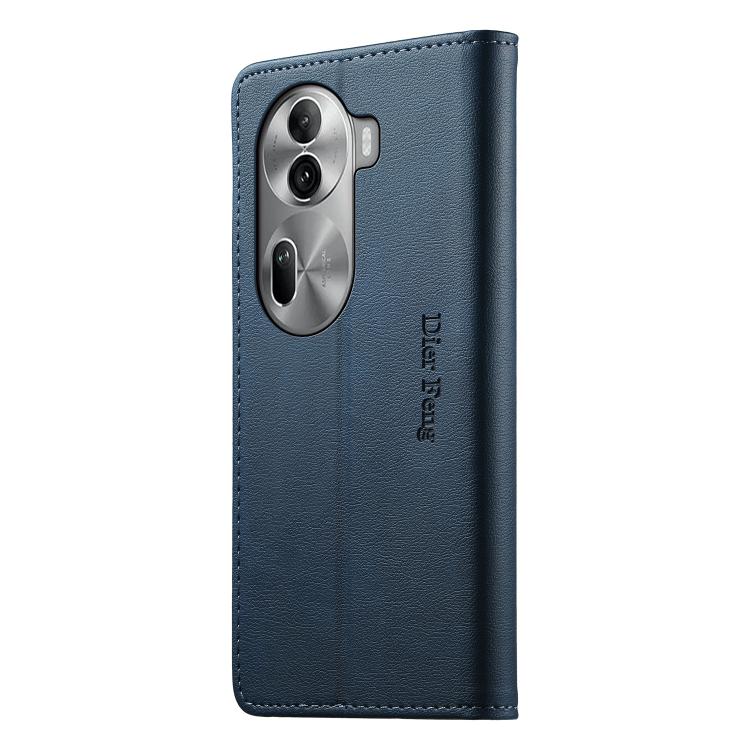 For OPPO Reno11 Pro Global Dierfeng Metal Snap Magnetic RFID Vegan Leather Phone Case