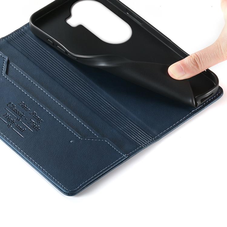 For OPPO Reno11 Pro Global Dierfeng Metal Snap Magnetic RFID Vegan Leather Phone Case