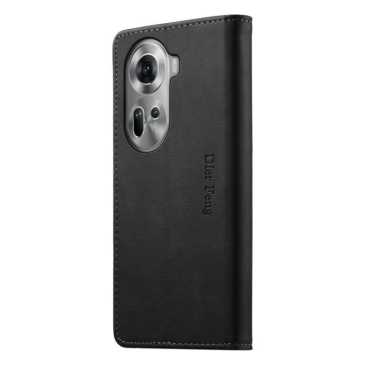 For OPPO Reno11 Global Dierfeng Metal Snap Magnetic RFID Vegan Leather Phone Case