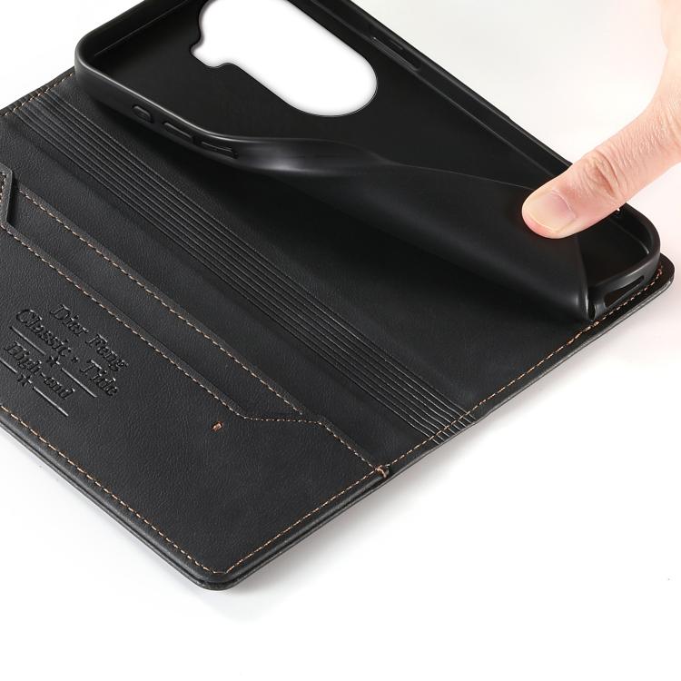 For OPPO Reno11 Global Dierfeng Metal Snap Magnetic RFID Vegan Leather Phone Case