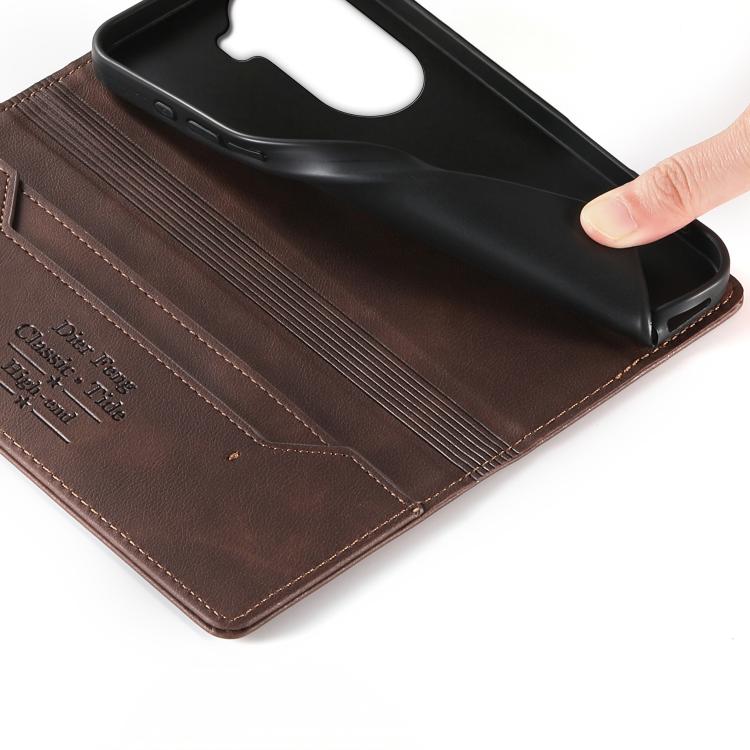 For OPPO Reno11 Global Dierfeng Metal Snap Magnetic RFID Vegan Leather Phone Case