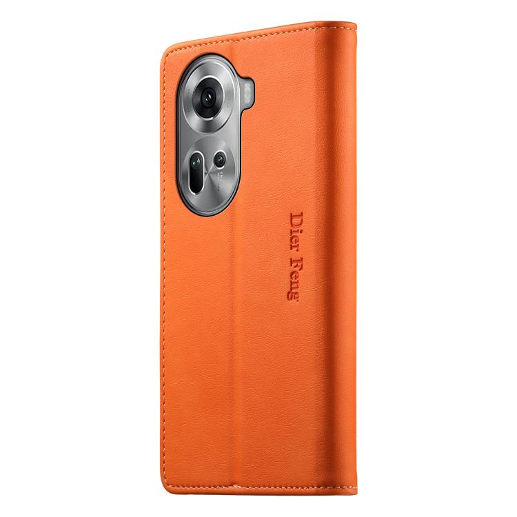 For OPPO Reno11 Global Dierfeng Metal Snap Magnetic RFID Vegan Leather Phone Case