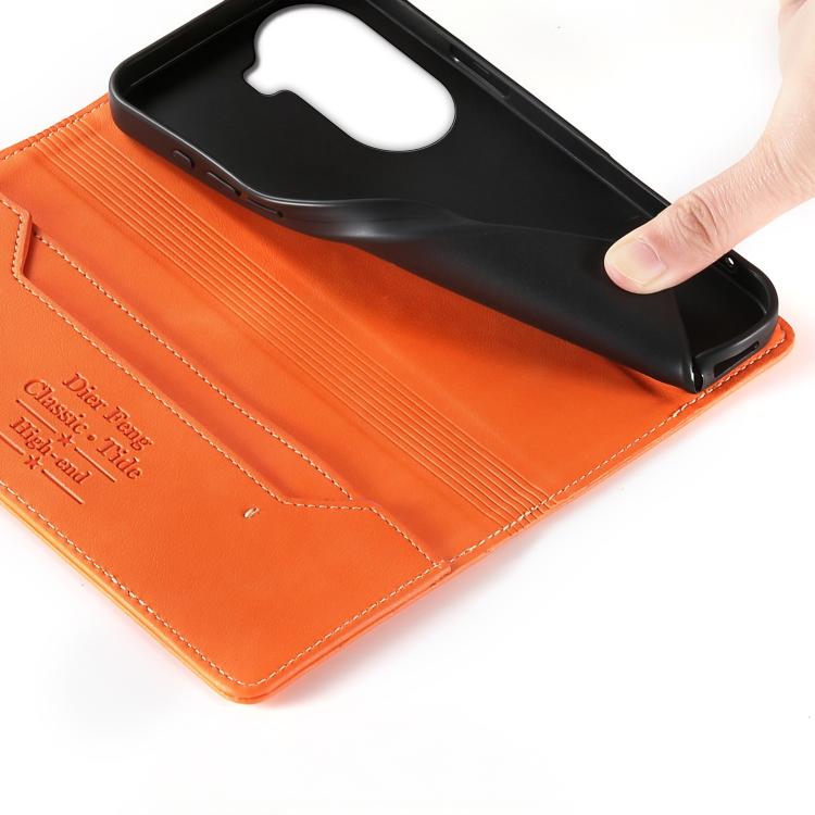 For OPPO Reno11 Global Dierfeng Metal Snap Magnetic RFID Vegan Leather Phone Case