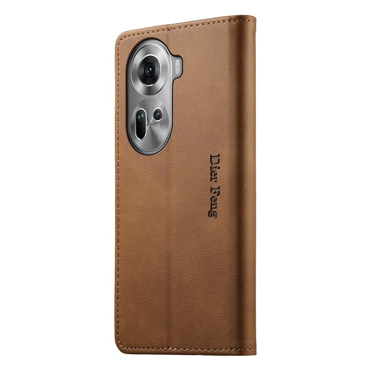 For OPPO Reno11 Global Dierfeng Metal Snap Magnetic RFID Vegan Leather Phone Case