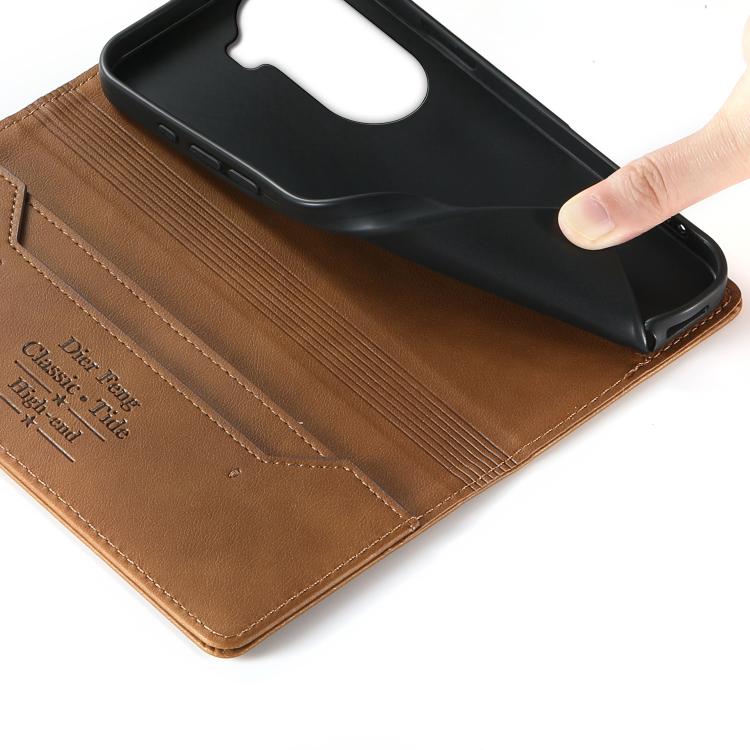 For OPPO Reno11 Global Dierfeng Metal Snap Magnetic RFID Vegan Leather Phone Case