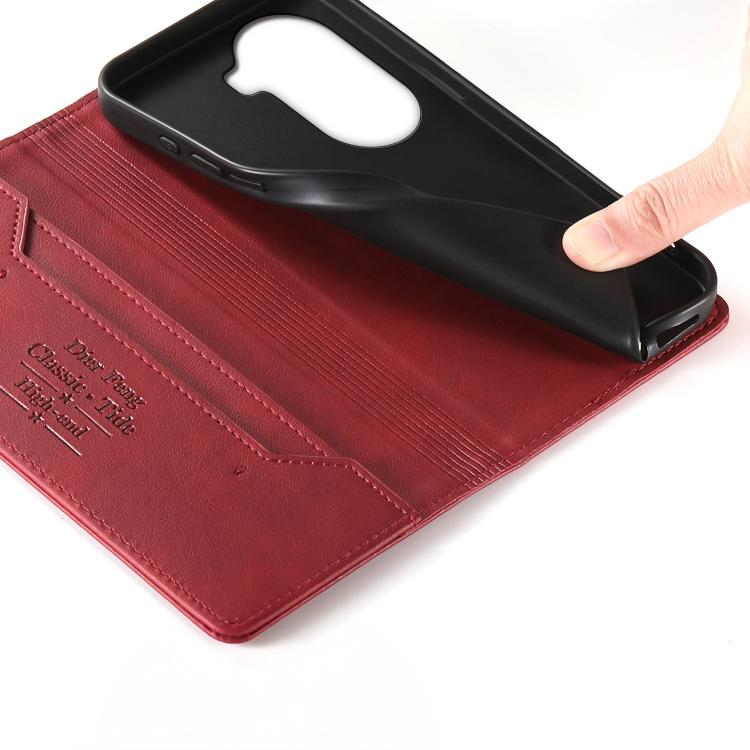 For OPPO Reno11 Global Dierfeng Metal Snap Magnetic RFID Vegan Leather Phone Case