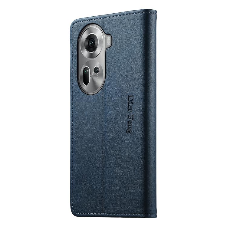 For OPPO Reno11 Global Dierfeng Metal Snap Magnetic RFID Vegan Leather Phone Case