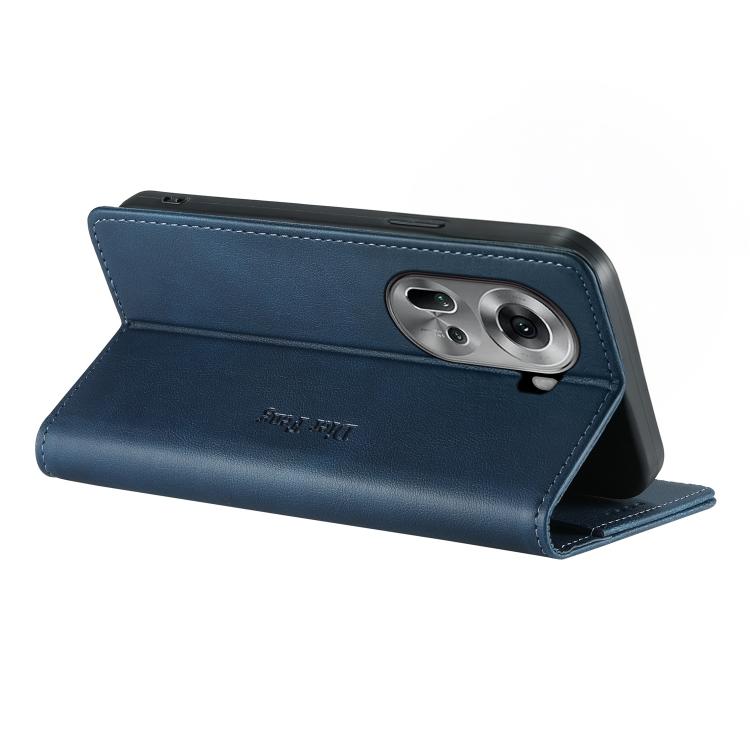 For OPPO Reno11 Global Dierfeng Metal Snap Magnetic RFID Vegan Leather Phone Case