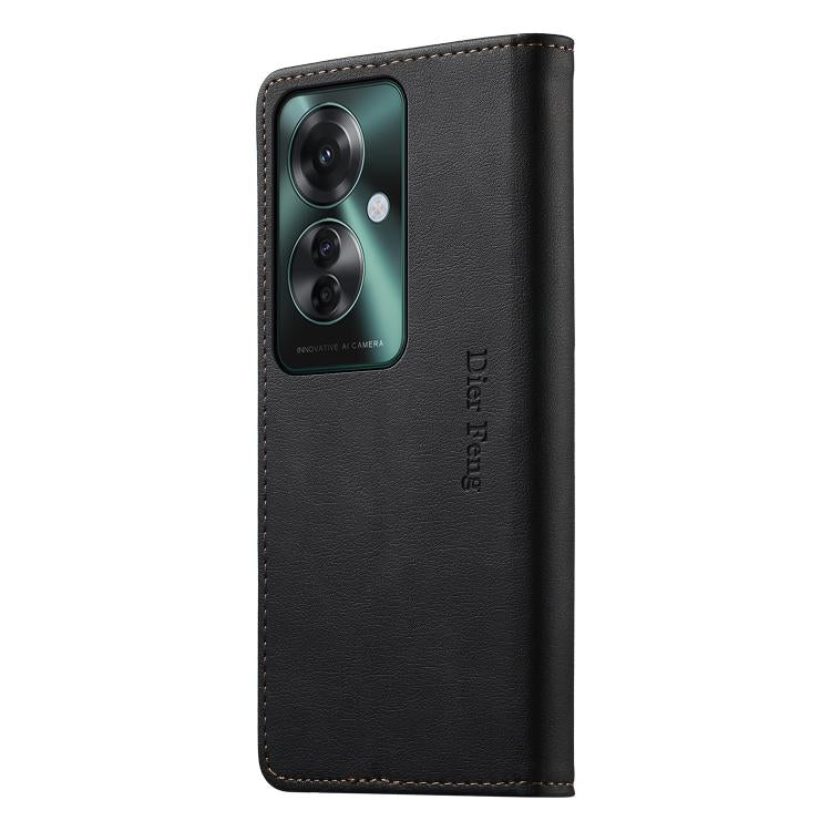 For OPPO Reno11 F / F25 Pro Dierfeng Metal Snap Magnetic RFID Vegan Leather Phone Case
