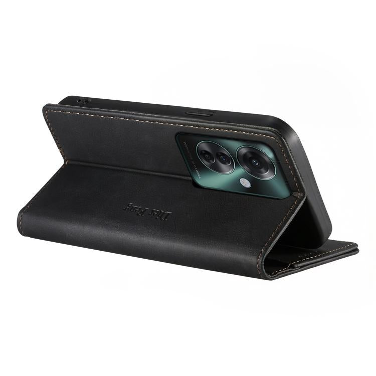 For OPPO Reno11 F / F25 Pro Dierfeng Metal Snap Magnetic RFID Vegan Leather Phone Case