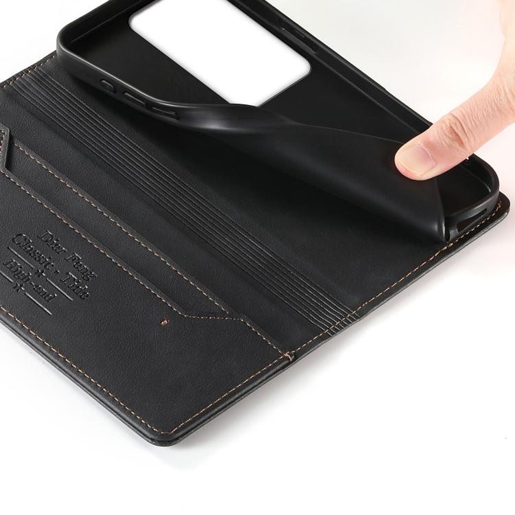 For OPPO Reno11 F / F25 Pro Dierfeng Metal Snap Magnetic RFID Vegan Leather Phone Case