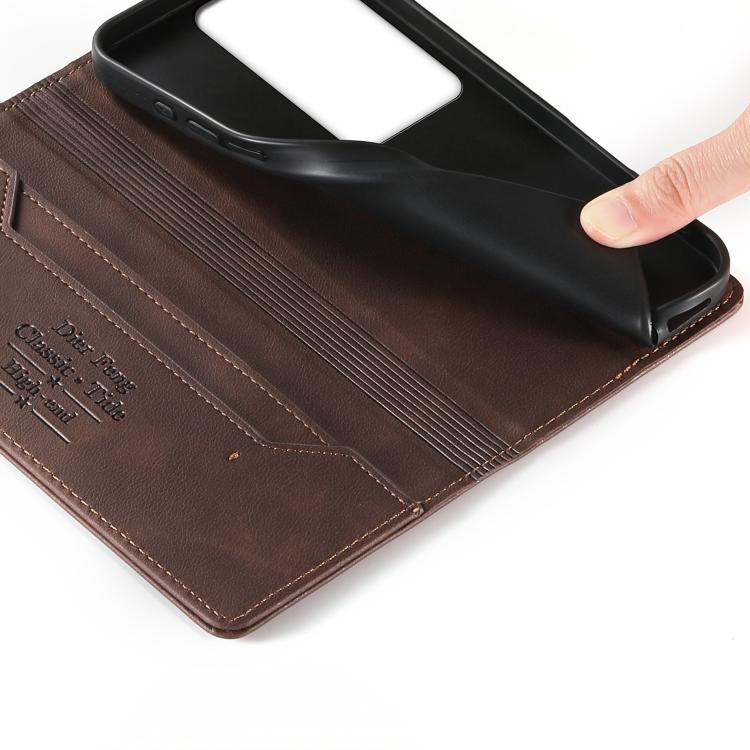 For OPPO Reno11 F / F25 Pro Dierfeng Metal Snap Magnetic RFID Vegan Leather Phone Case