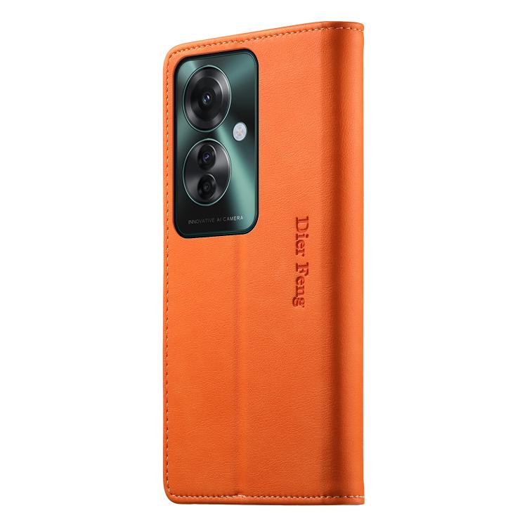 For OPPO Reno11 F / F25 Pro Dierfeng Metal Snap Magnetic RFID Vegan Leather Phone Case