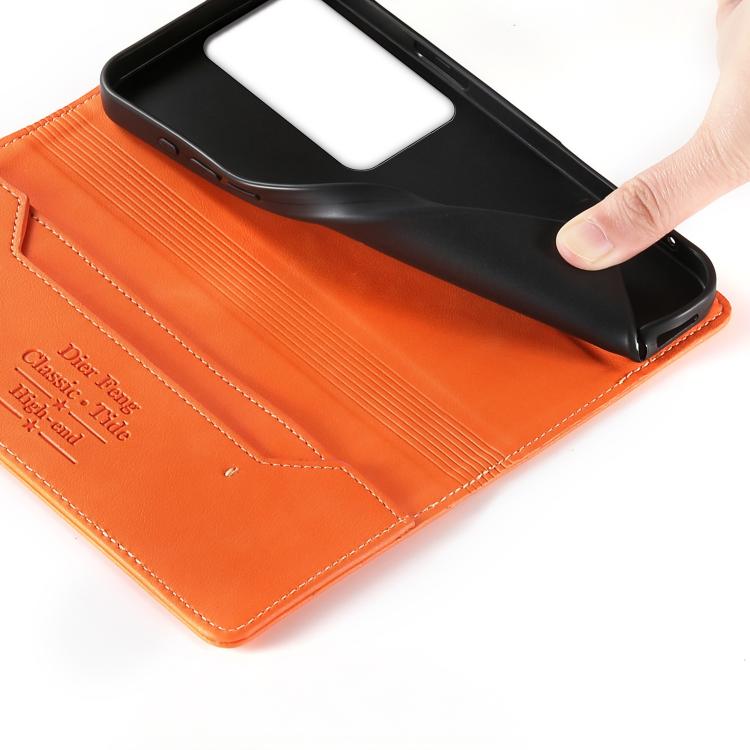 For OPPO Reno11 F / F25 Pro Dierfeng Metal Snap Magnetic RFID Vegan Leather Phone Case