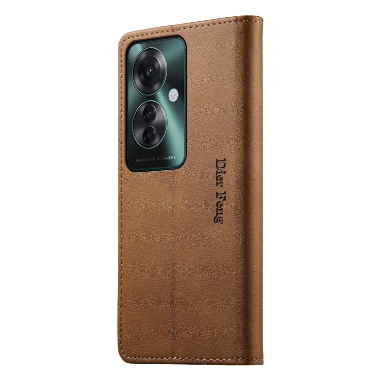 For OPPO Reno11 F / F25 Pro Dierfeng Metal Snap Magnetic RFID Vegan Leather Phone Case