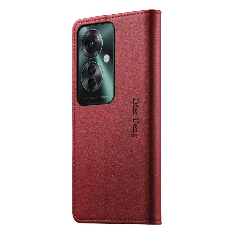 For OPPO Reno11 F / F25 Pro Dierfeng Metal Snap Magnetic RFID Vegan Leather Phone Case
