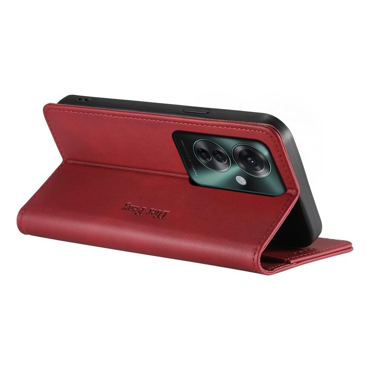 For OPPO Reno11 F / F25 Pro Dierfeng Metal Snap Magnetic RFID Vegan Leather Phone Case