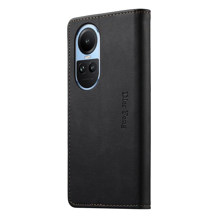 For OPPO Reno10 Global / Reno10 Pro Global Dierfeng Metal Snap Magnetic RFID Vegan Leather Phone Case