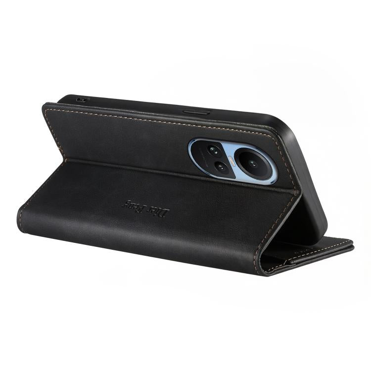 For OPPO Reno10 Global / Reno10 Pro Global Dierfeng Metal Snap Magnetic RFID Vegan Leather Phone Case