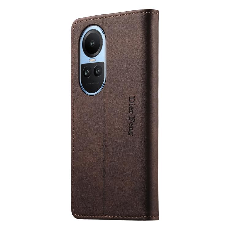 For OPPO Reno10 Global / Reno10 Pro Global Dierfeng Metal Snap Magnetic RFID Vegan Leather Phone Case