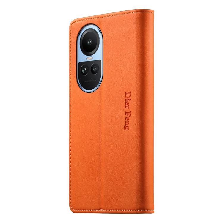 For OPPO Reno10 Global / Reno10 Pro Global Dierfeng Metal Snap Magnetic RFID Vegan Leather Phone Case