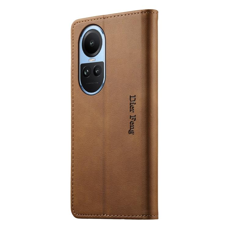 For OPPO Reno10 Global / Reno10 Pro Global Dierfeng Metal Snap Magnetic RFID Vegan Leather Phone Case
