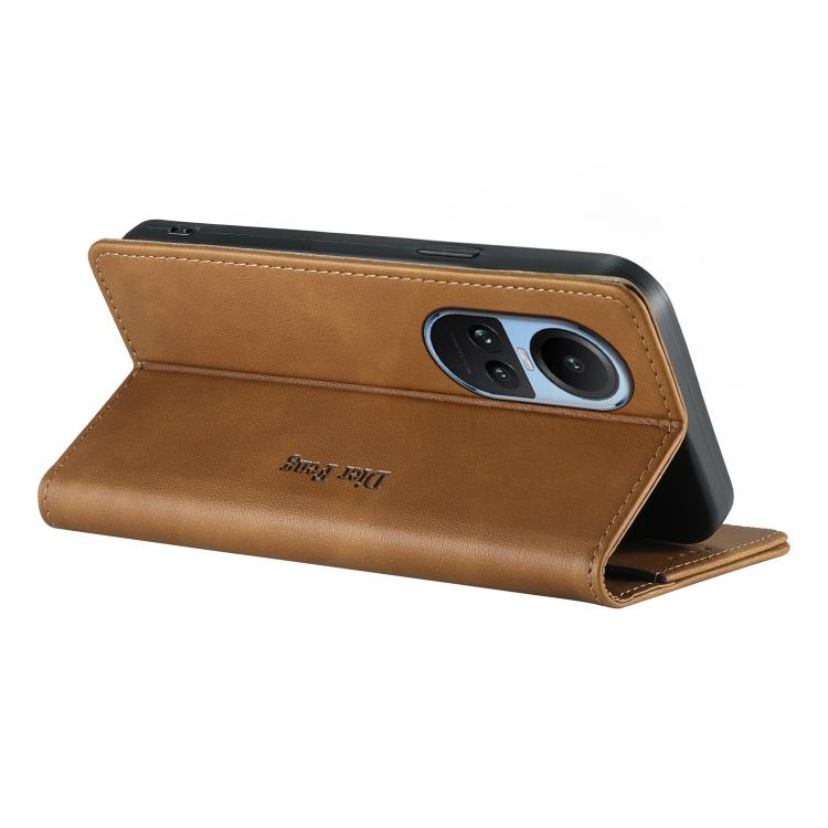 For OPPO Reno10 Global / Reno10 Pro Global Dierfeng Metal Snap Magnetic RFID Vegan Leather Phone Case