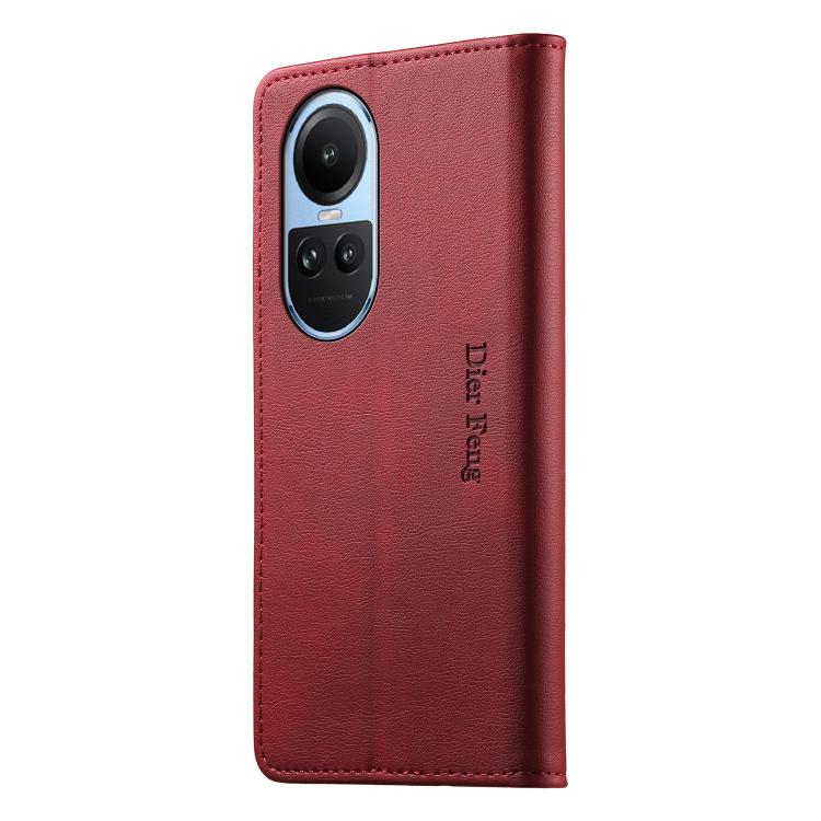 For OPPO Reno10 Global / Reno10 Pro Global Dierfeng Metal Snap Magnetic RFID Vegan Leather Phone Case
