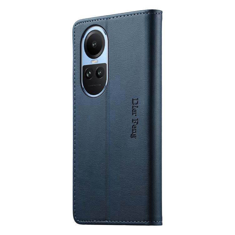 For OPPO Reno10 Global / Reno10 Pro Global Dierfeng Metal Snap Magnetic RFID Vegan Leather Phone Case