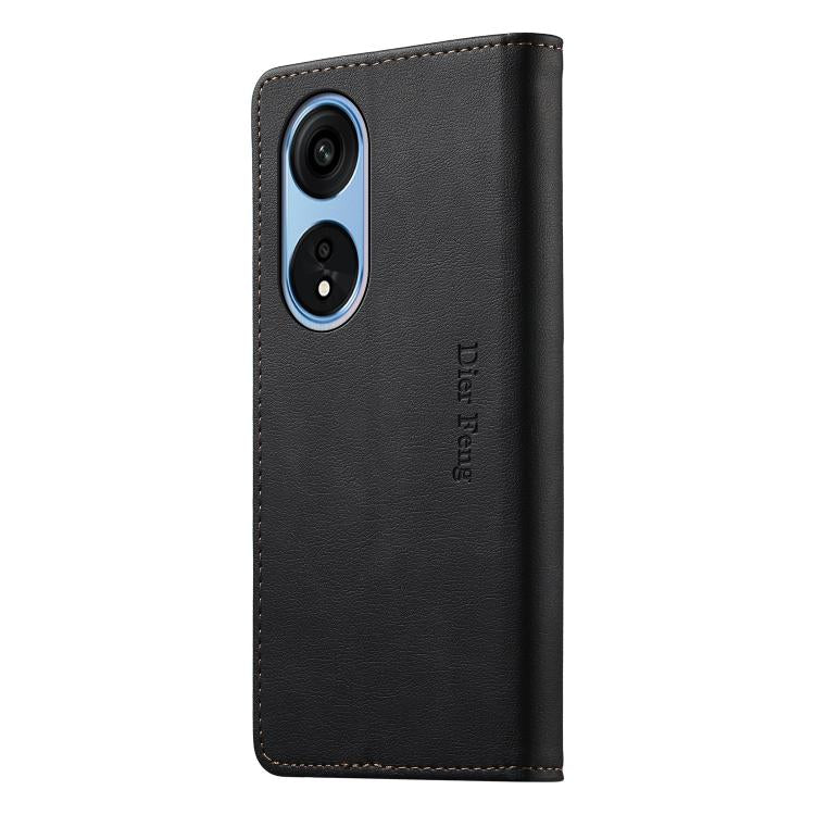 For OPPO Reno8 T 5G Dierfeng Metal Snap Magnetic RFID Vegan Leather Phone Case