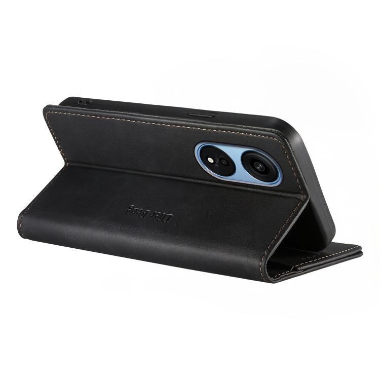 For OPPO Reno8 T 5G Dierfeng Metal Snap Magnetic RFID Vegan Leather Phone Case
