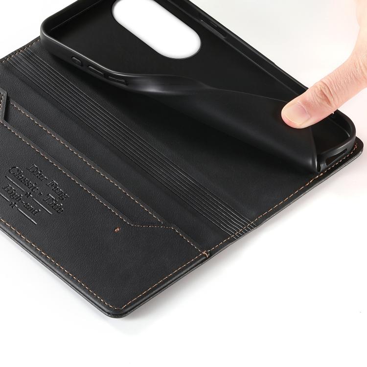 For OPPO Reno8 T 5G Dierfeng Metal Snap Magnetic RFID Vegan Leather Phone Case