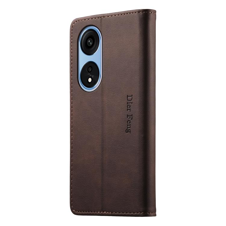 For OPPO Reno8 T 5G Dierfeng Metal Snap Magnetic RFID Vegan Leather Phone Case