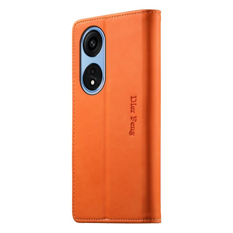 For OPPO Reno8 T 5G Dierfeng Metal Snap Magnetic RFID Vegan Leather Phone Case