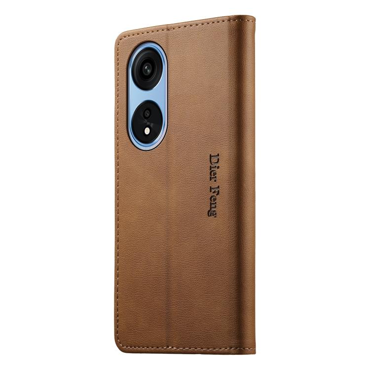 For OPPO Reno8 T 5G Dierfeng Metal Snap Magnetic RFID Vegan Leather Phone Case