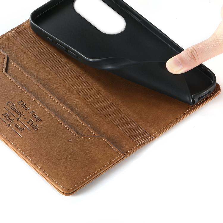 For OPPO Reno8 T 5G Dierfeng Metal Snap Magnetic RFID Vegan Leather Phone Case